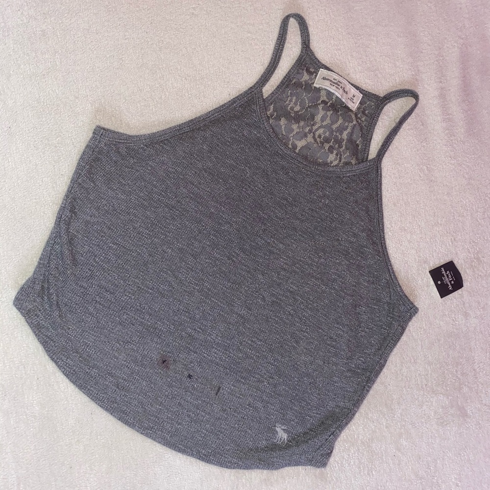 Soft Gray Halter Tank Top w/Lace Back